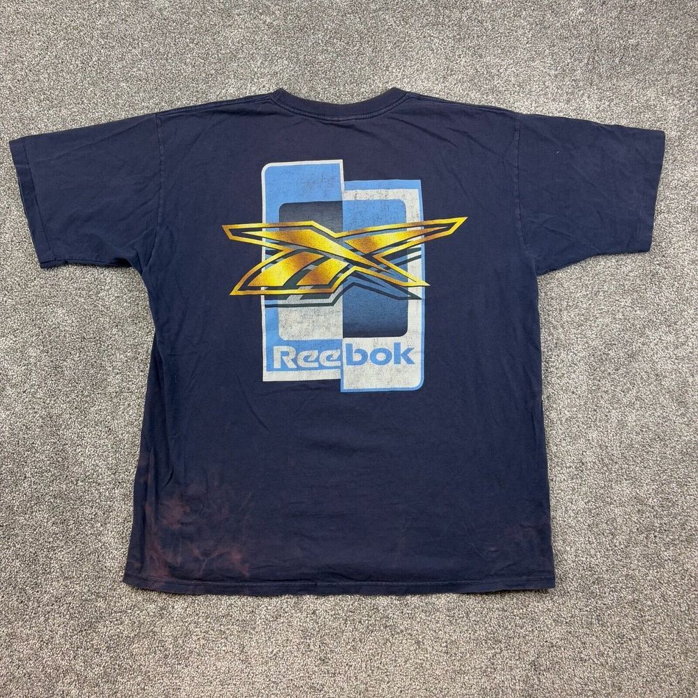Vintage Reebok Shirt Mens XL Navy Blue Faded Big Logo Single‎ Stitch